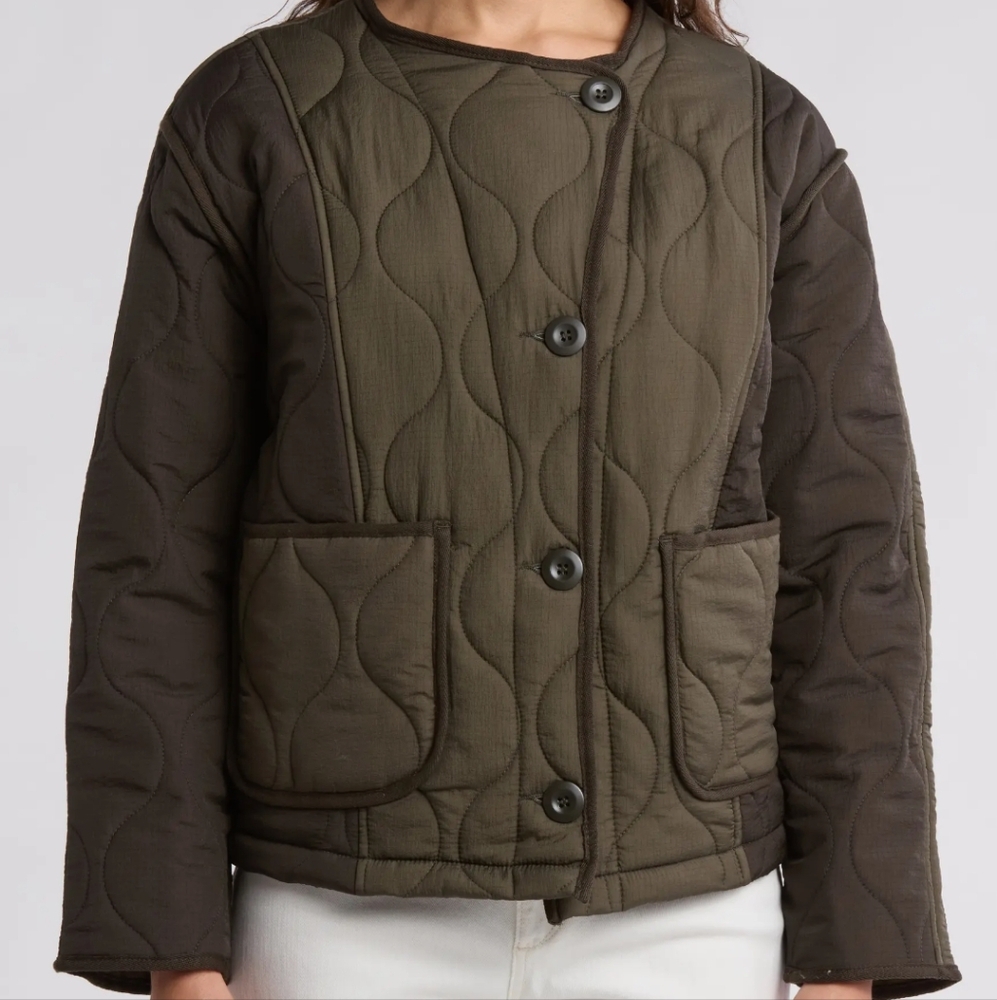 Industry Colorblock Quilted Barn Dark Olive Jacket....Size XS